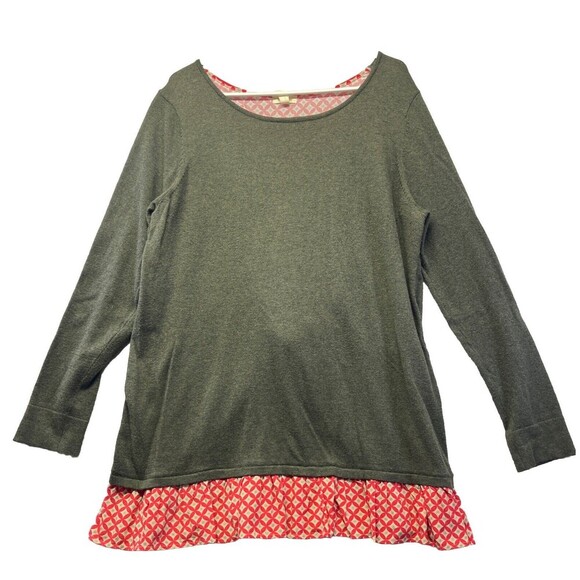 MATILDA JANE My Miracle Twist Sweater Layered Green Red Ruffle Hem #24657T Sz XL - Picture 1 of 4